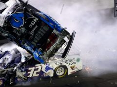 End of Daytona 500 marred by scary wreck that sent the leader up in the air and down on his roof with the car on fire