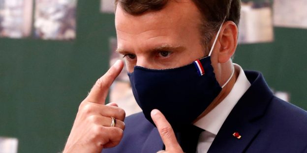 Macron is modeling a French-themed face mask so people can wear it as an act of national pride when the country eases its coronavirus lockdown