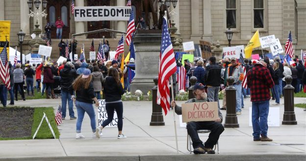 Michigan coronavirus protesters shout ‘liberty!’ — as right-wing rhetoric weaponizes freedom