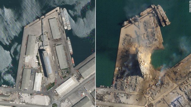 Satellite images of Beirut explosion show massive crater at port