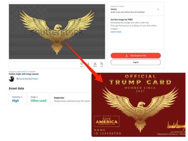 The golden eagle at the center of the official Trump Card appears to be a free Shutterstock image