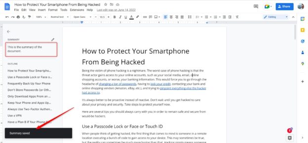 How to add a summary to any Google Doc