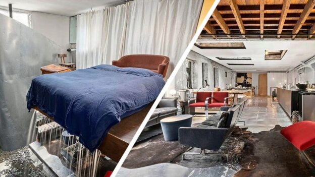 This Splashy NYC Loft Has an Indoor Waterfall That Flows From a Bed!