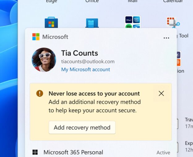 Microsoft tests a handy Windows account summary – and another ad