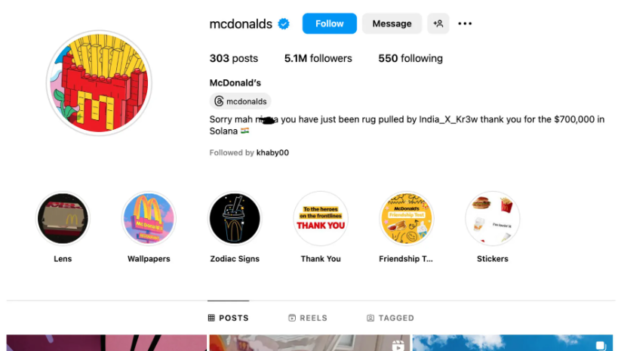 Hackers use McDonald’s Insta to promote the Meme Coin GRIMACE