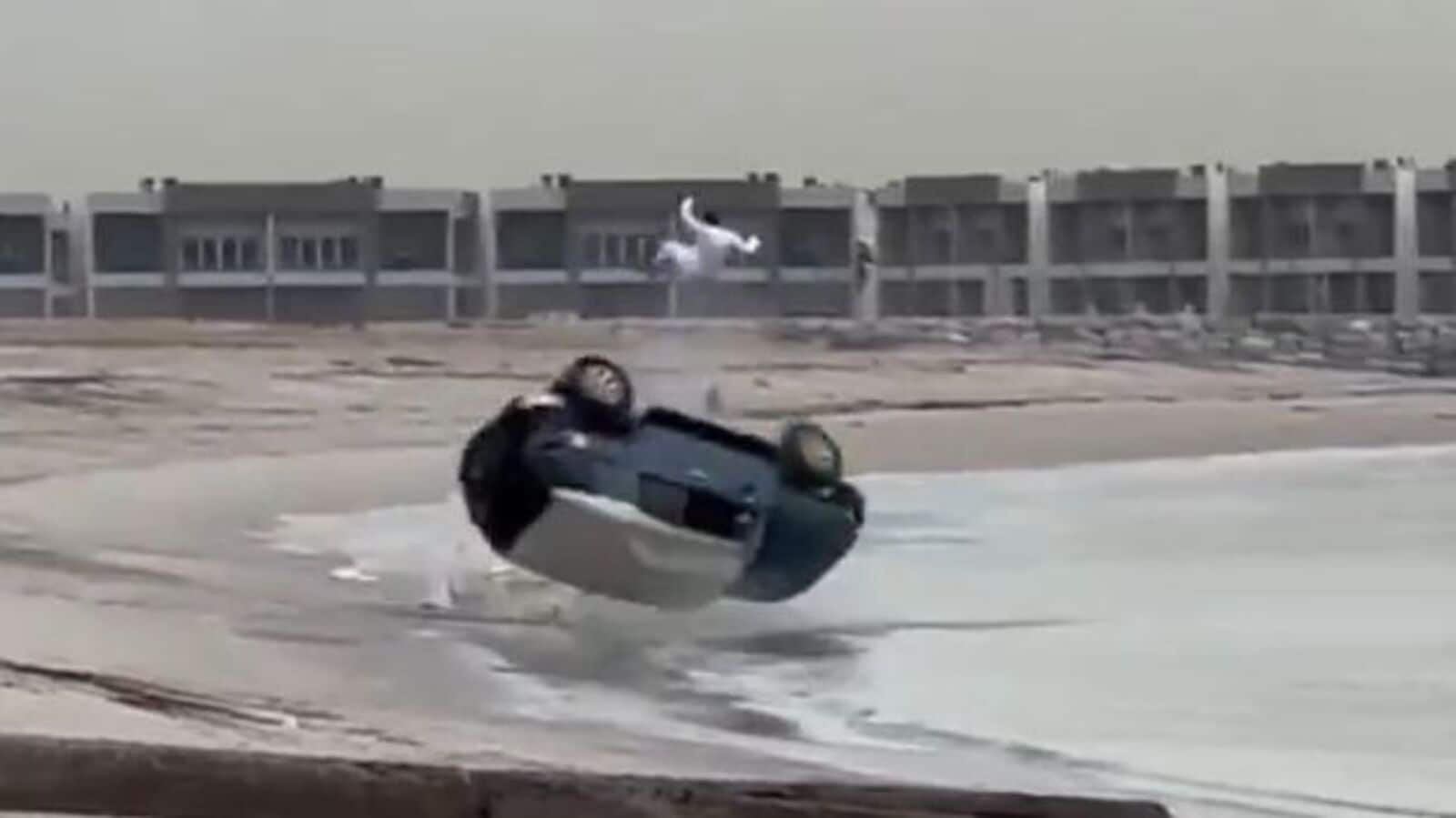 Viral Video: Car flips on beach; man gets tossed in the air and falls; social media reacts