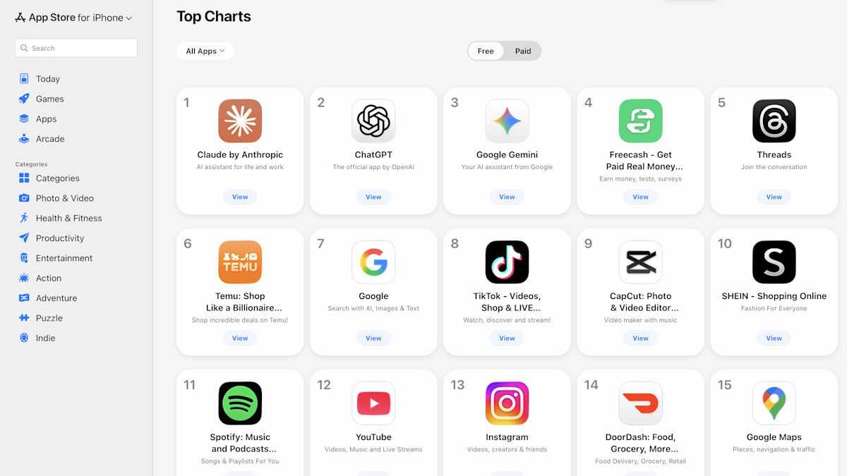 Anthropic’s Claude grabs top spot in App Store after Trump’s ban